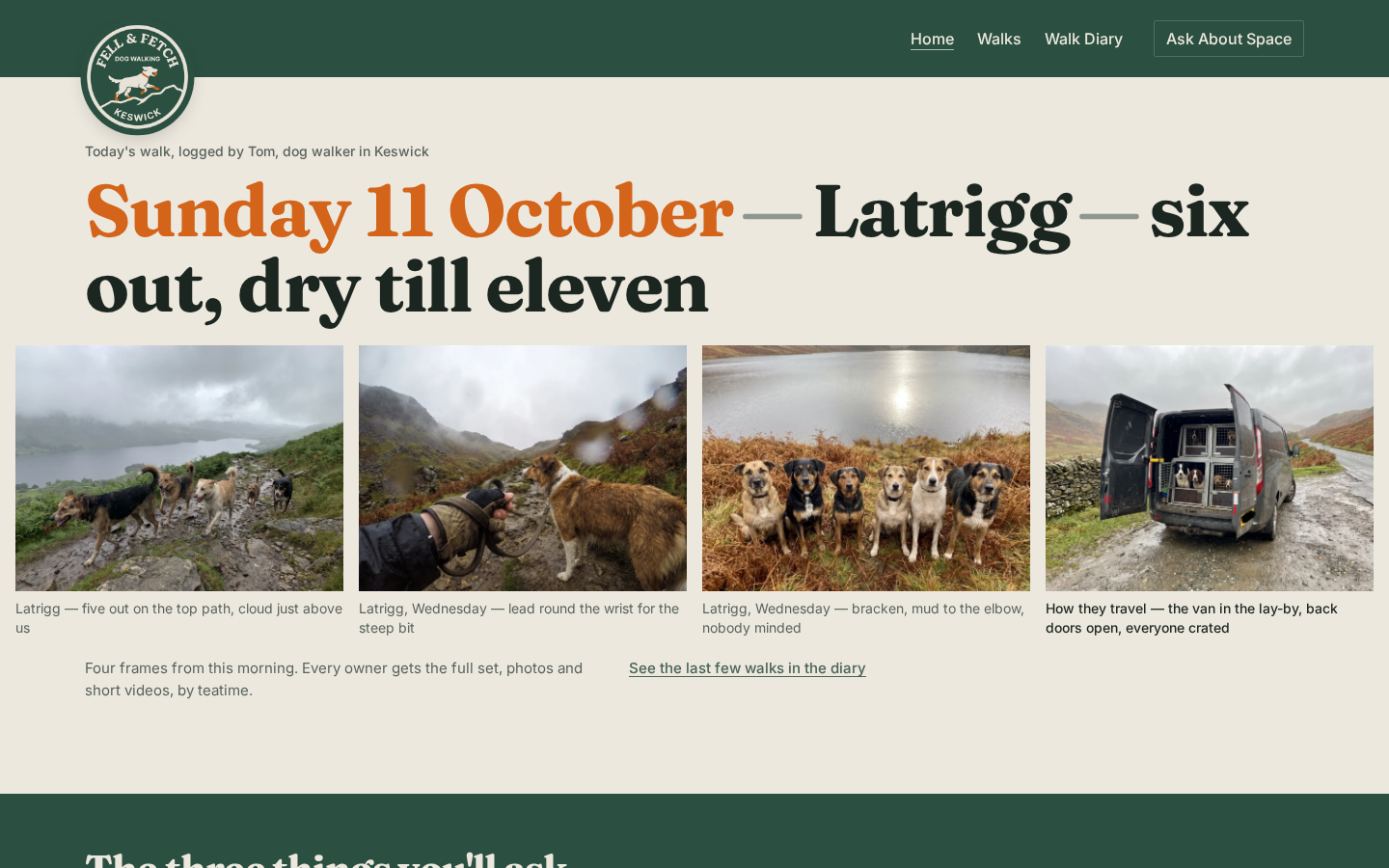 Fell & Fetch home page on a desktop screen